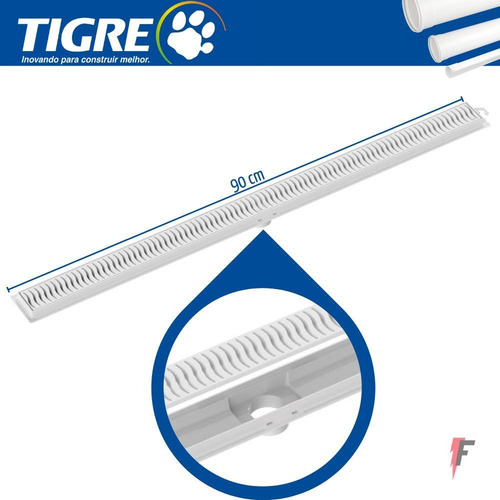 Imagem 2 de 5 de Ralo Linear Tigre 90cm Com Grelha Branco