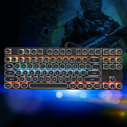 Teclado Mecânico Zya Punk 917 Com Capa Redonda Vintage Para
