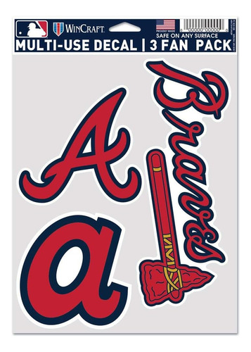 Mlb Atlanta Braves Calcomanía Multiuso Fan 3 Pack, Col...