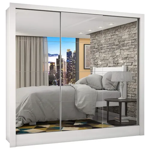 Guarda-roupa Casal Branco Espresso Móveis Porto Premium 3 Portas Correr Espelho