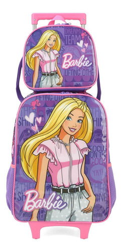 Kit Mochila De Rodinhas Lancheira Luxcel Barbie Violeta