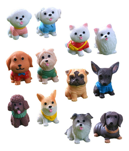 12 Piezas Perrito Paisaje Estatua De Perro En Miniatura
