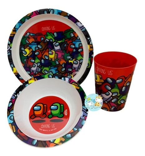 Combo Bazar Infantil Set Plato Playo + Bowl + Vaso Among Us