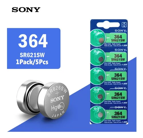 Sony 364 (SR621SW), 1,55 V 0% HG Mercury Free battery Reloj (de óxido de  plata 5 baterías), 364