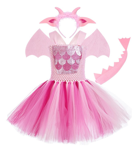Disfraz De Dragona Rosa Para Niña Talla (s) 3-4 Años-rosado