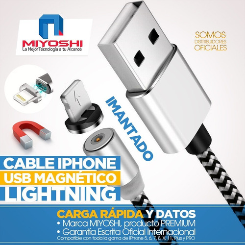Imagen 2 de 10 de Cable iPhone Usb Magnetico Lightning Carga Rapida Y Datos