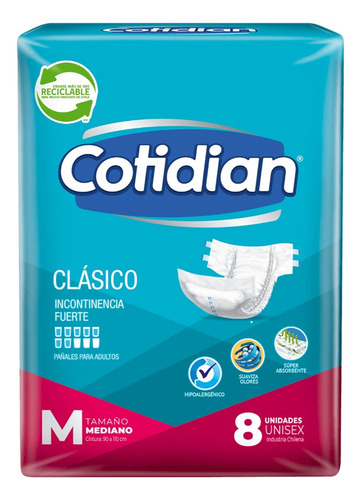 Pañal Adulto Cotidian Clasico Talla M Paquete 8 Un