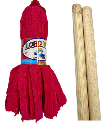 1 Mechudo Trapeador De Microfibra Loro Mop C/bastón Madera