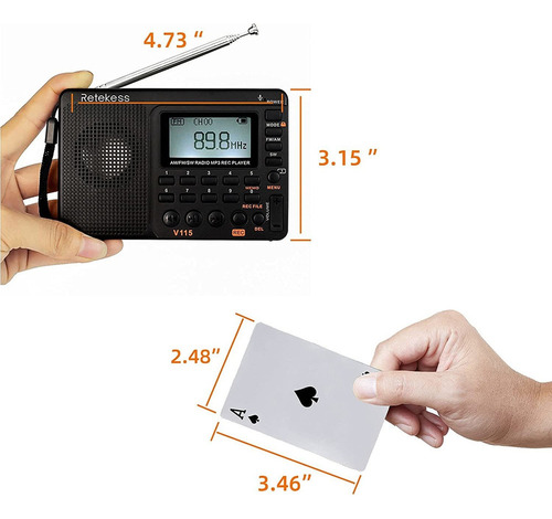 // Rádio Portátil Retekess V115 Am Fm Sw Pocket Recorder