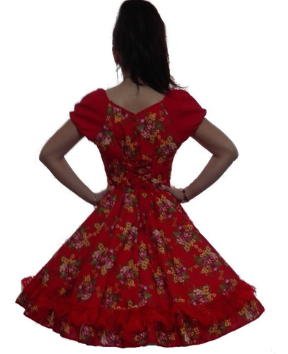 Vestido Huasa Cueca China Talla S- M L Xl Rojo Floreado | Cuotas sin interés
