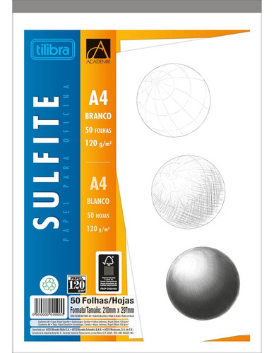 Bloco Desenho Sulfite A4 Branco, 120g, Kit C/4 Bloc Tilibra