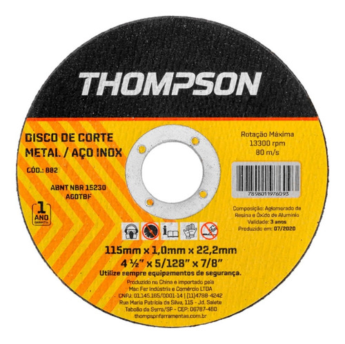 Disco De Corte Ferro/inox 7x1,6 Thompson