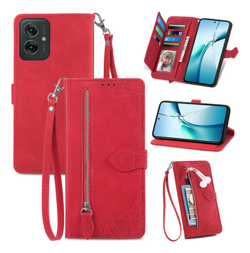 Funda De Piel Sintética Con Estampado De Flores Con Cremallera Para Motorola