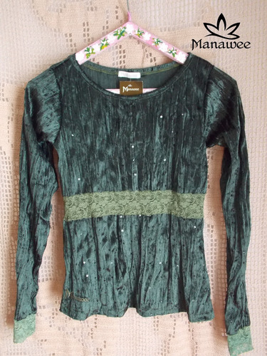 Remera Manawee Mujer Manga Larga Con Puntilla