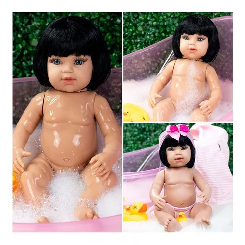 Bebê Reborn Poly Boneca Realista Pode dar Banho 48CM Girafinha