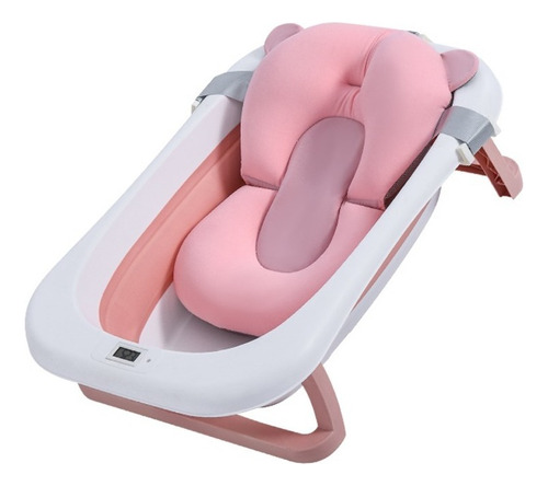 Bañera Tina Plegable Para Bebé Con Termometro + Cojín Malla Color Rosa