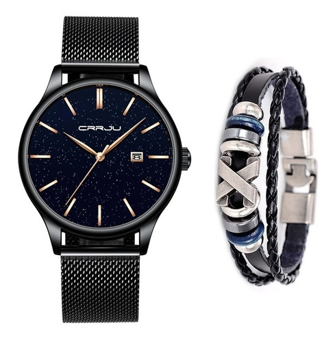 Relógio Masculino Social Luxo Crrju Metálico + Bracelete 