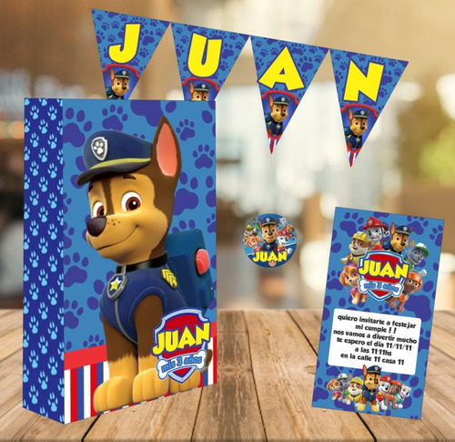 Combos De Cumpleaños Personalizado P/20 Paw Patrol Marshall