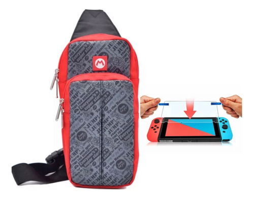 Maleta Protector Riñonera Mario + Vidrio Nintendo Switch