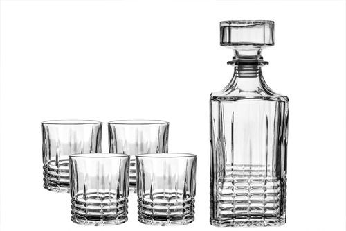 Set Whisky 5 Piezas Vidrio 1 Botella 4 Vasos Old Wood