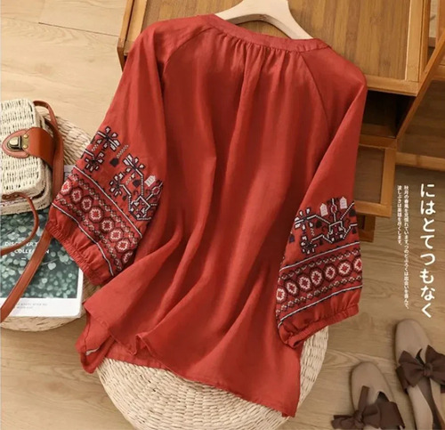Blusa Bordada De Lino Y Algodón Con Mangas Tipo Farol De M