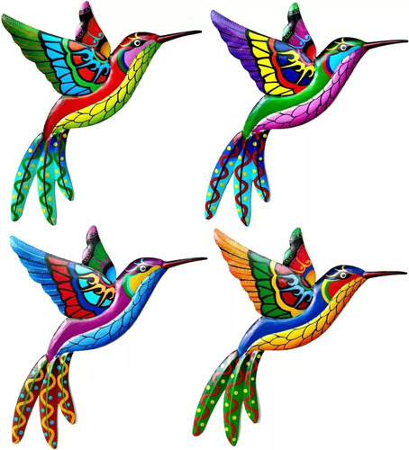 4pc Arte De Pared De Metal Hummingbird Decor Para Exteriores