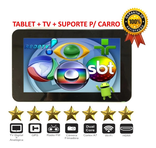 Tv Digital + Fm+ Gps + Tablet Android W-ifi 7 Suporte Carro