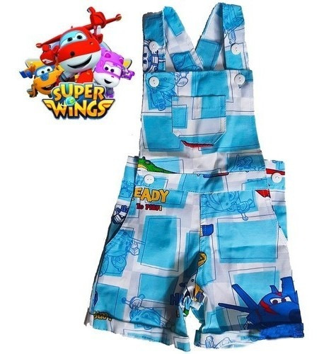 Roupas De Bebê Jardineira Brim Jeans Super Wings Infantil 