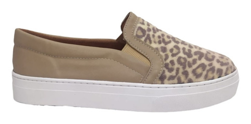 Tenis Feminino Casual Slip On Animal Print Onça Pelinho