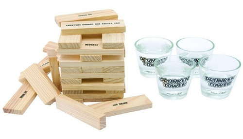 Torre Del Beber 56 Bloques De Madera Shots De Castigo + Dado
