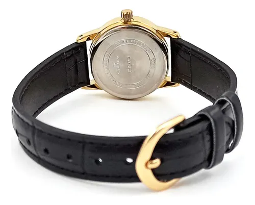 Relógio Casio Feminino Pequeno Dourado Pulseira Couro Preto