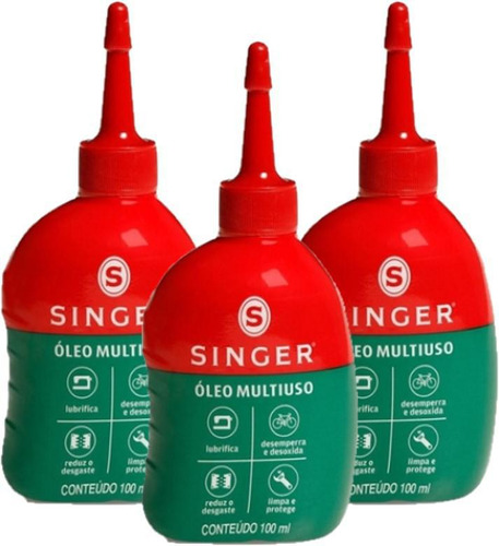 Kit 3 Unid Oleo Singer 100ml Lubrificante Maquina De Costura