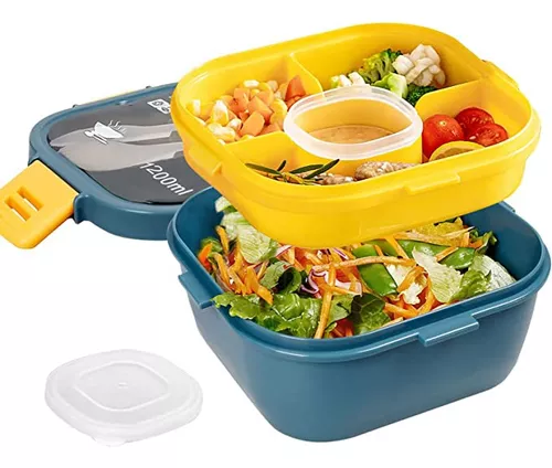 Fiambrera Bento con 2 compartimentos, contenedor para ensaladas, cuencos  para ensaladas