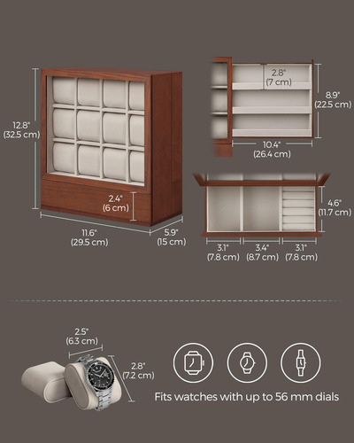 Watch Box Songmics, Display De Relógio De Madeira De 12 Slot