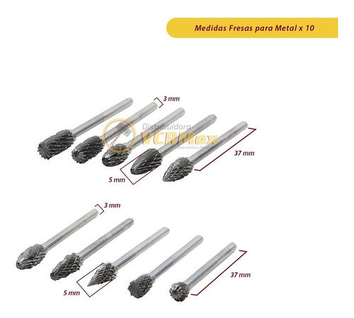 Imagen 6 de 10 de Fresa Lima Rotativa Metal Duro Para Taladro Doble Corte X 10