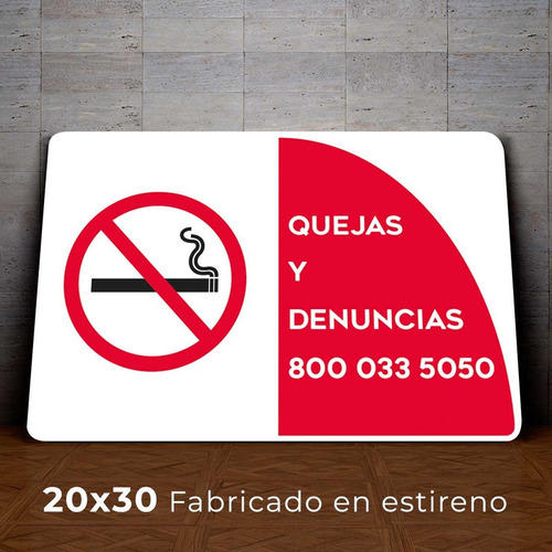 Señalamiento Prohibido Fumar Ley Denuncias 20x30  Horizontal