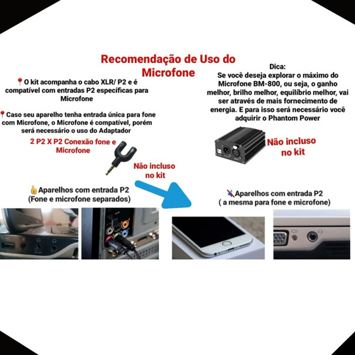 Kit Microfone Condensador Lorben Bm800 Cabo Xlr/p2 Top Cor Preto Dourado