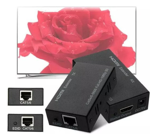 Extensor Video Audio Digital 60mts Hdmi Cable Red Utp Rj45