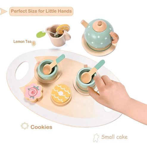Juego De Té De Madera De 15 Piezas Para Toy Kitchen 1ez