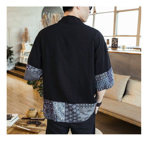 Camisa Hanfu Cárdigan Retales Informal Hombre Estilo Chino