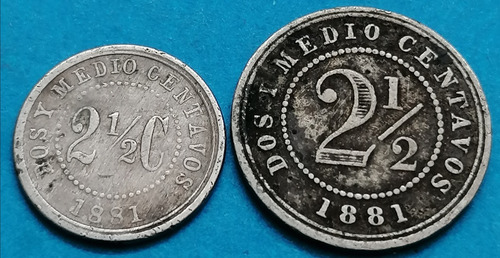 Colombia  Monedas 21/2 Centavos 1881 Grande Y Pequeña