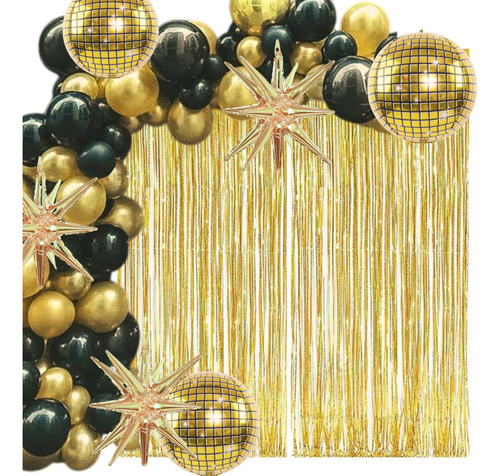 Combo Globos Deco Fiesta Tematica Kit Bola Boliche Dorado