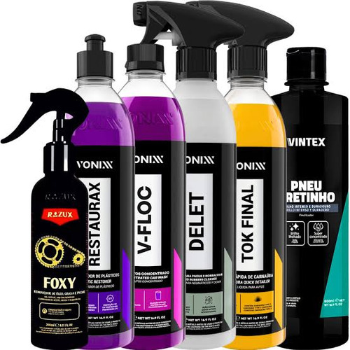 Kit Lavagem Moto Shampoo V-floc Limpador De Pneu Delet Cera