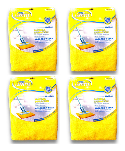 Pack X 4 Microfibra Trapo Limpia Pisos 60x40 Laffite Home