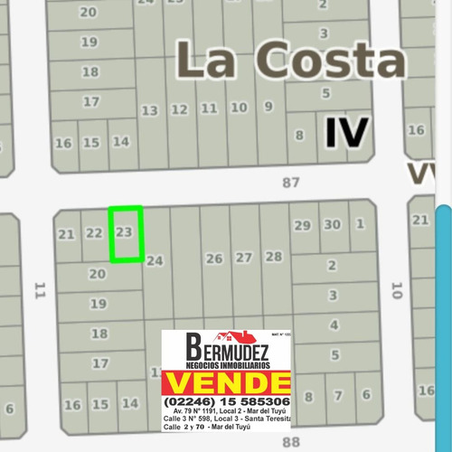 Venta Lote En Mar Del Tuyú Calle 87 Entre 10 Y 11