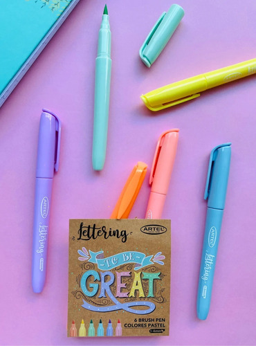 Imagen 2 de 3 de Marcador Punta Picel Brush Lettering 6 Colores Pastel Artel