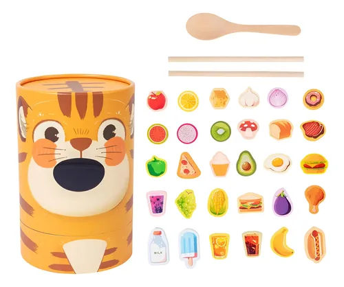 Juego De Alimentación De Animales Con Pinzas Y Palillos De Madera | 30 Tarjetas De Comida De Doble Cara | Juguete Educativo Para Motricidad Fina Y Concentración | Incluye Caja De Almacenamiento