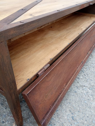 Imagen 5 de 10 de Mesa Ratona Hierro Y Madera Estilo Industrial Palotosco