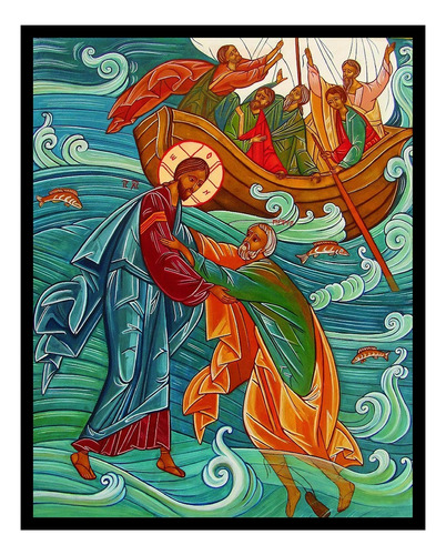 Cuadro Jesus En Las Aguas Estilo Ortodoxo 40x32 Cm Myc Arte