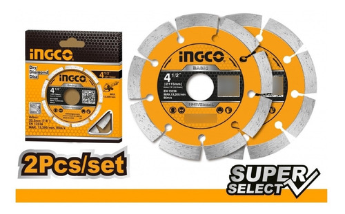 Set Discos Segmentado X2 4 1/2 Super Select Ingco Dmd0111523